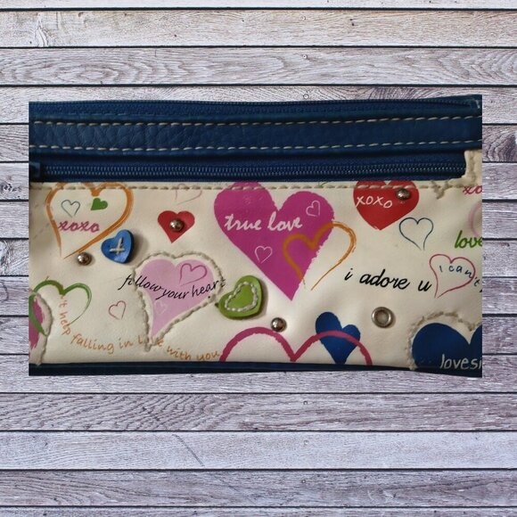 Women's Blue Hearts Love Colorful Bifold Wallet Credit Card - Picture 2 of 6